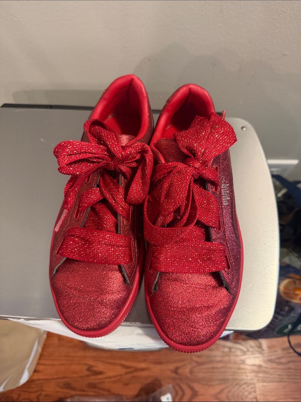 Puma Kids Red Glitter Sneakers with Shimmer Laces
